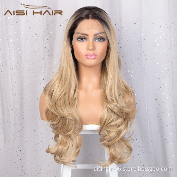 Aisi Hair 24 Inch Long Wavy Ombre Blonde Wig Wholesale Swiss Lace Wig Body Wave Lace Frontal Hair Wigs For Black Women